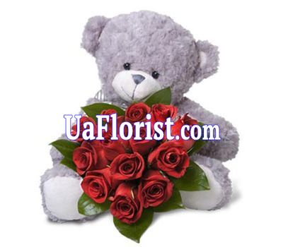Мишка с букетом из 13 роз Мишка с букетом из 13 роз