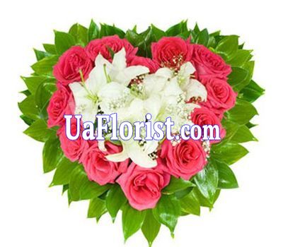 Композиция из 12 роз и 1 лилии Композиция из 12 роз и 1 лилии