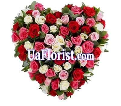 Heart of 101 multicolored roses Heart of 101 multicolored roses