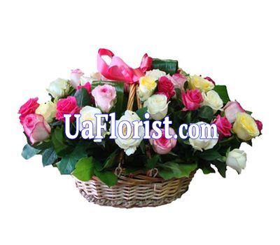 Basket of flowers from 41 roses Basket of flowers from 41 roses