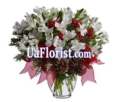 Новогодний букет цветов из альстромерий Новогодний букет цветов из альстромерий