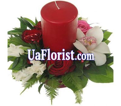 Christmas composition with a candle - Winter evening Christmas composition with a candle - Winter evening