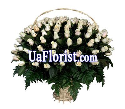 Огромная корзина из 101 белой импортной розы Огромная корзина из 101 белой импортной розы