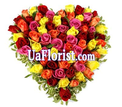 Heart of 73 multicolored roses