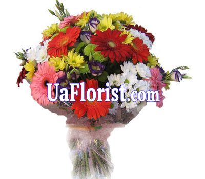 Bouquet of flowers from 10 gerberas and 11 chrysanthemums Bouquet of flowers from 10 gerberas and 11 chrysanthemums